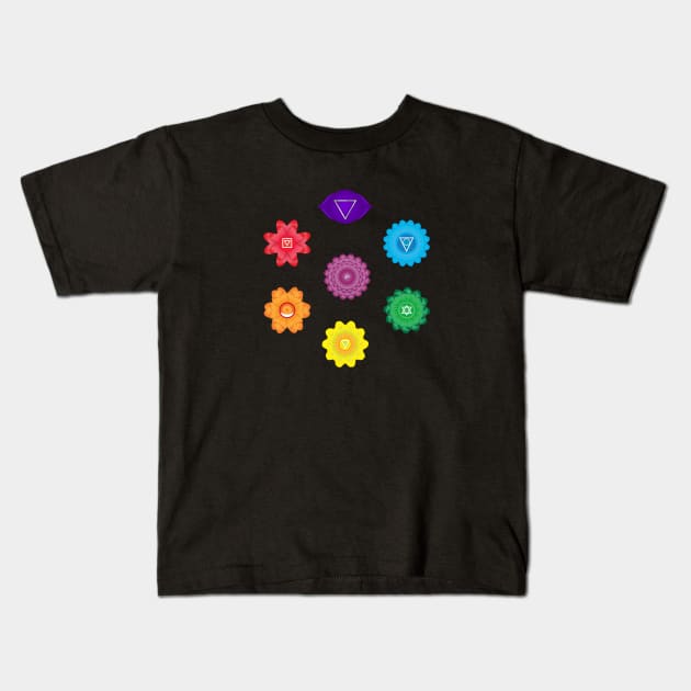 Chakra Colors Meditation, Yoga, Spirituality Kids T-Shirt by Global Creation